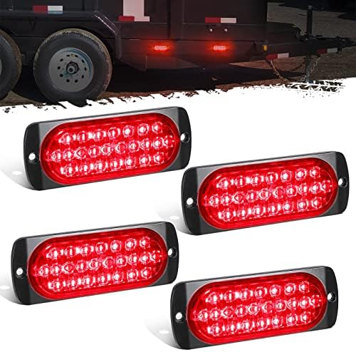 Partsam 4db 4.4 Vörös 24 LED-es Pótkocsi Ne Fék Viszont hátsó Lámpák, IP67 Vízálló Alumínium Ház Felületre Szerelhető Oldalsó Helyzetjelző