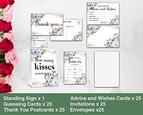 Lánybúcsú Meghívó Készlet - Bohém Virágos Esküvői Dekoráció - Geometriai Virág 1, Hány Csók Sign & 25 Gondolom, Kártya, 25 Tanácsadás