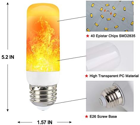 4 Csomag Tűz LED Villogás Láng Hatás Villanykörte a Gravitációs Szenzor, E26 Bázis 4 Világítási Mód Szimulált Emuláció/Általános/Lélegzik/Gravitációs