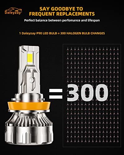 Daleyzay 2023 Korszerűsített H11 LED Fényszóró Izzók, 130W 50,000 Lumen Per Szett, 900% Fényesebb H8 H9 LED-es Fényszórók, 6500K hideg