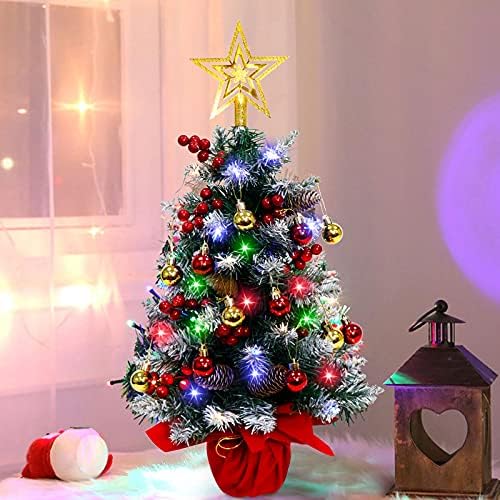 AerWo 24Inch Mini karácsonyfa Lámpa Asztali Mesterséges karácsonyfa, 50 LED String Fények, 31 db karácsonyfadísz Karácsonyi
