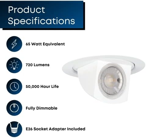 Feit Elektromos 4 inch Állítható Kanál Süllyesztett LED Beépíthető - Fényes Fehér 3000K - Szabályozható - 65W Egyenértékű - 45 Éves Élet