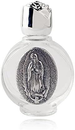 Luomu Üveg Szentelt Víz Üveg 0.5 floz Ezüst-Tónusú Kap, Ezüst-Tónusú Ábrázolása A Szent Család (Our Lady of Guadalupe)
