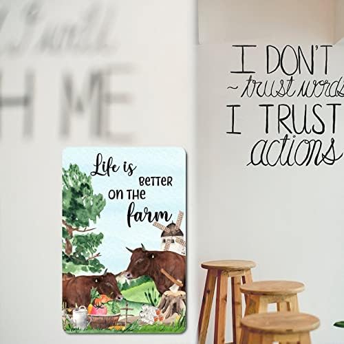 Retro Fém Tábla Tehén Ranch Rajzfilm Akvarell Adóazonosító Jel Az Élet, Jobb, ha A Farm út Retro Ő Fészer Alá, A 8×12 Inch, Fém