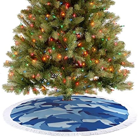 Kék Cápák Álcázás karácsonyfa Szoknya Bojtos Karácsonyi Ünnep Szőnyeg Dekoráció Nyomtatás