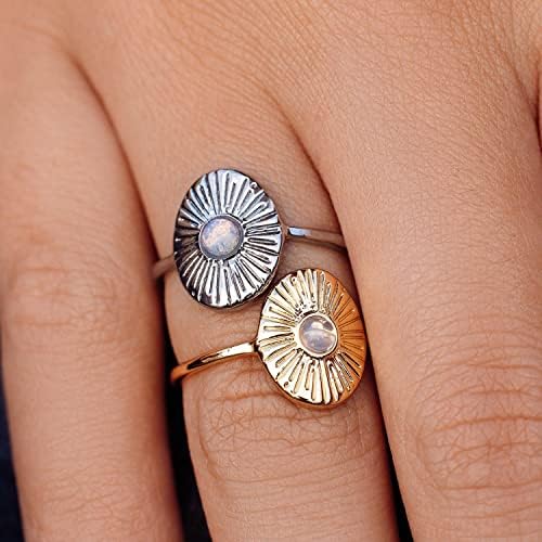 Pura Vida Gyűrű Ezüst vagy Aranyozott Sun Ray Gyűrű - Kézzel készített Gyűrű Üveg Opál Kő, Réz Alap Ródium vagy Arany Bevonat - Aranyos
