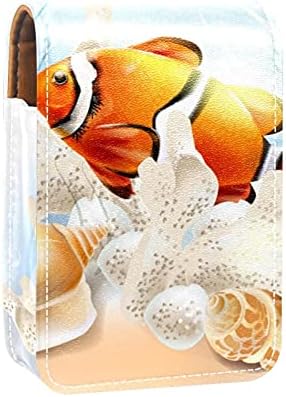 Rúzs Esetben A Tükör Rajzfilm Víz Alatti Clownfish Shell Szájfény Jogosultja Hordozható Rúzs Tároló Doboz Utazási Smink Táska Mini Bőr Kozmetikai