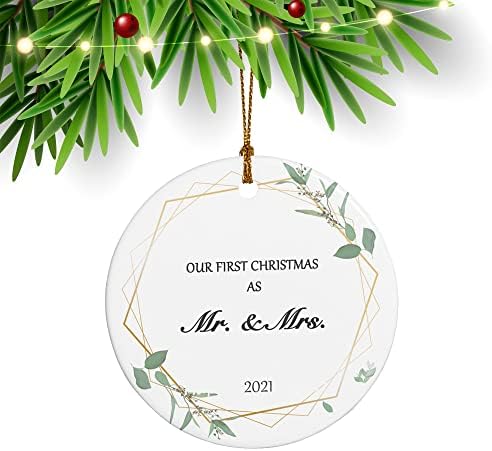 Az Első Karácsony, mint a Mr & Mrs Dísz 2021, Kétoldalas karácsonyfa Lóg Dekoráció Kerámia Díszek Első Karácsonyi Házas Díszeket