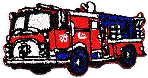 ONCEX Mérete Kicsi Tűz Motor Teherautó Aranyos Foltok Tűz Motor Teherautó Mentő Pumper Piros Gyerekek Rajzfilm Logó Varrni Vas a