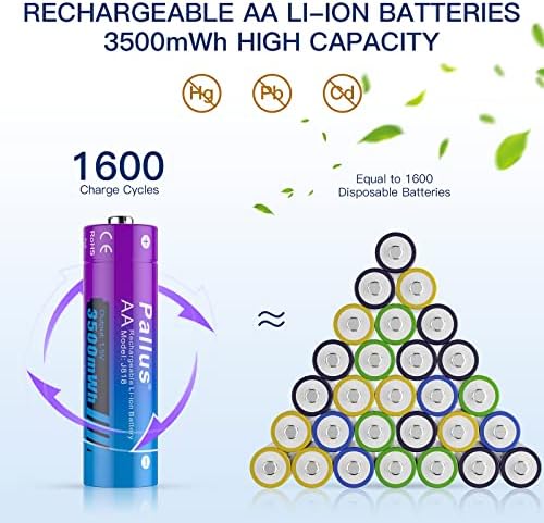 Pallus 16-Pack 1,5 V AA Újratölthető Lítium Akkumulátorok, Dupla A Li-Ion Akkumulátorok Ultra Gyors AA Lithium Akkumulátor Töltő, 3500mWh
