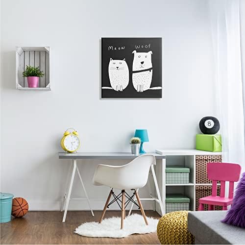 Stupell Iparágak Gyerekek Kutya vagy Macska Kisállat Pár Miau Vau Vászon Wall Art, 24 x, 24, Fehér