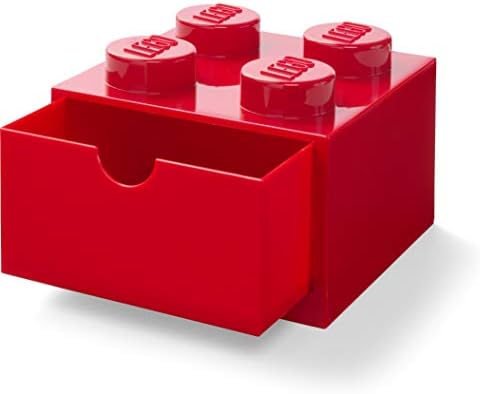 Szoba Koppenhága a LEGO Tároló Tégla 4 Fiókban, 4-Stud Rakható Asztali Tároló Doboz, 6,2 x 6,2 x 4.4, Vörös