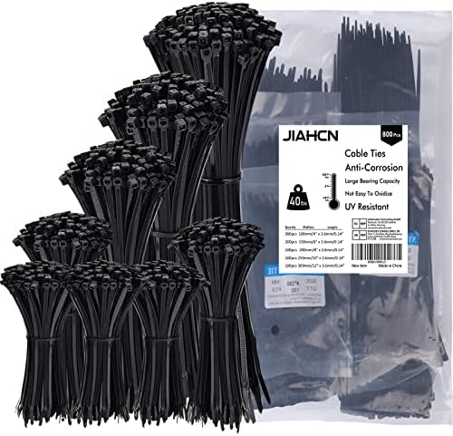800 Pack Kábel Zip Nyakkendő, Fekete Zip Kapcsolatok különböző méretűt 4+6+8+10+12 Inch, 40 kg szakítószilárdság Elektromos Kábellel