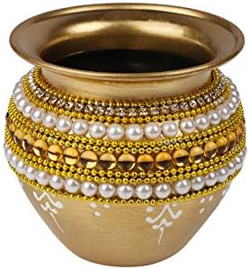 Itiha® Gold Karwachauth/Karvachauth Indiai Hagyományos Díszítő Pooja thali. Gyönyörű Etnikai Ajándék/Kankavati/Indiai Kézműves/karwachauth