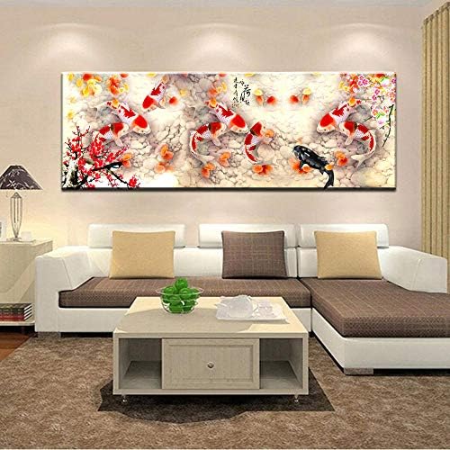 TWTQYC Wall Art Kép HD Nyomtatás Kínai Absztrakt Kilenc Koi Hal Tájkép olajfestmény, Vászon Poszter Nappali, Modern Dekoráció|50x150cm/Nincs