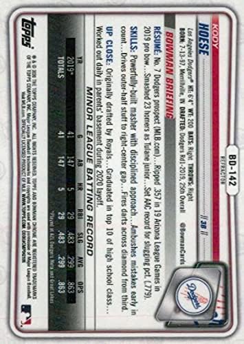 2020 Bowman Chrome-Tervezet Refraktor BD-142 Kody Hoese RC Kezdő Los Angeles Dodgers MLB Baseball Trading Card