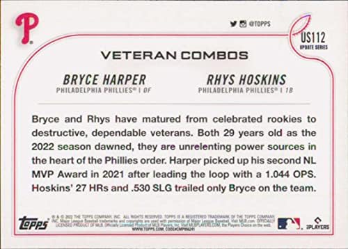 2022 Topps Frissítés US112 Rhys Hoskins/Bryce Harper NM-MT Philadelphia Phillies Baseball