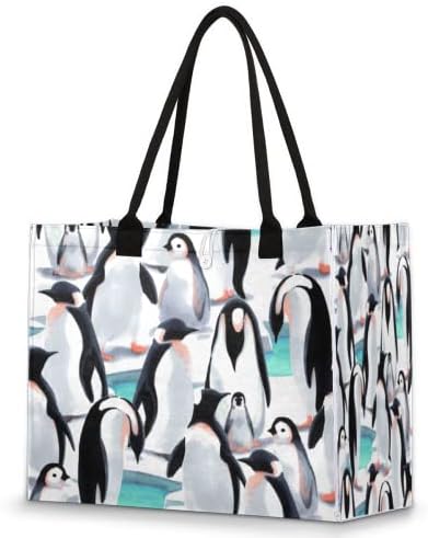 Aranyos Pingvinek Táska Női utazótáska Újrahasználható bevásárlótáska Utility Tote Dolgozni, Vásárolni, Medence, Strand Táska