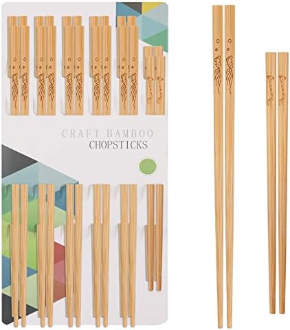12 Pár Család Bambusz Evőpálcika Újrafelhasználható, Kínai, Japán Természetes csúszásmentes Pálcika, Mosogatógépben mosható, 9.8 inch