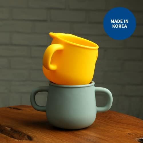 KÉK GINKGO Szilikon Kisgyermek Csésze - Nyitott Csésze Baba fogantyúval | Koreai | 8oz Képzés Nyitott Csésze Kisgyermekek 1-3 (Sárga)
