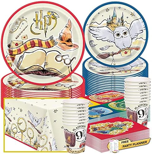 Egyedi Harry Potter Étkészlet Fél Csomag 16 Vendégek - Csésze, 2 Tablecovers, Ital & Ebéd Szalvéták, Desszert & Tányér - Roxfort Könyv