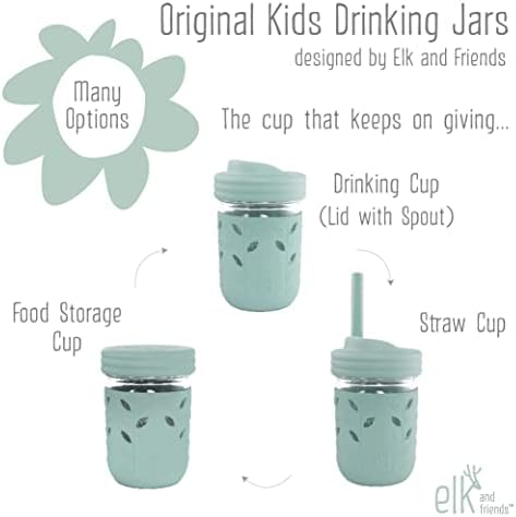 Szarvas, Barátok, Gyerekek & Kisgyermek Cups | Az Eredeti Üveg befőttes üveg 8 oz Szilikon Ujjú & Szilikon Szívószál Dugóval |