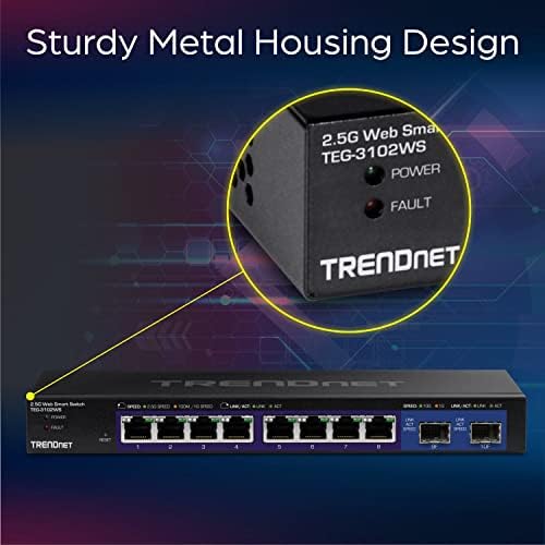 TRENDnet 10-Port Multi-Koncert Web Smart Switch, 8 x 2.5 GBASE-T Port, 2 x 10G SFP+ Slot, Fém Ház, Sikerült Hálózat Ethernet Switch,