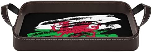 Veterán Walesi Zászló PU Bőr Z Tálca Elegáns Asztal Dekoráció Parfüm Szervező fogantyúval