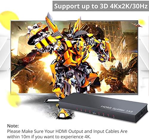 LiNKFOR 1x8 HDMI Powered Elosztó Adapter 8 Port HDMI Splitter Ultra 4K @ 30 Hz Támogatja a 3D Full HD 1080P (1-8)