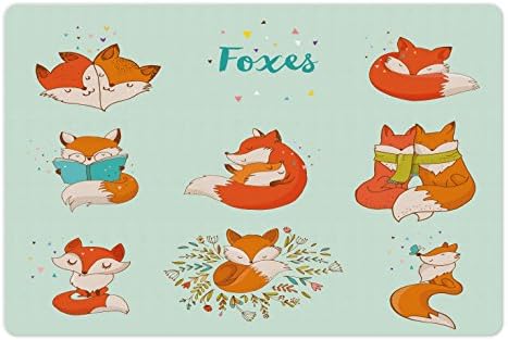 Ambesonne Fox Pet-Mat az Étel, a Víz, a Fox Karakter Alszik, Olvas Romantikus Pár Természet Képregény Megállapodás, Csúszásmentes