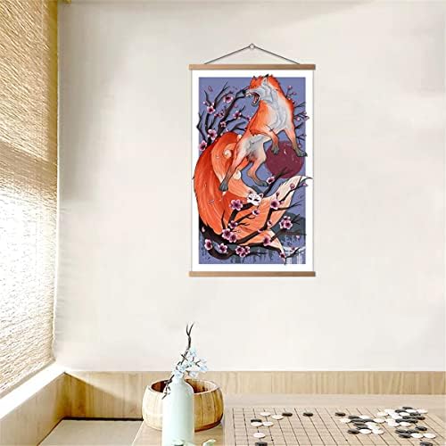 SAGUEYU Japán Wall Art Vintage Ukiyo-e Sakura & Fox Poszter Vászon Nyomtatás Walll Decor Hálószoba Nappali, Iroda, Étterem