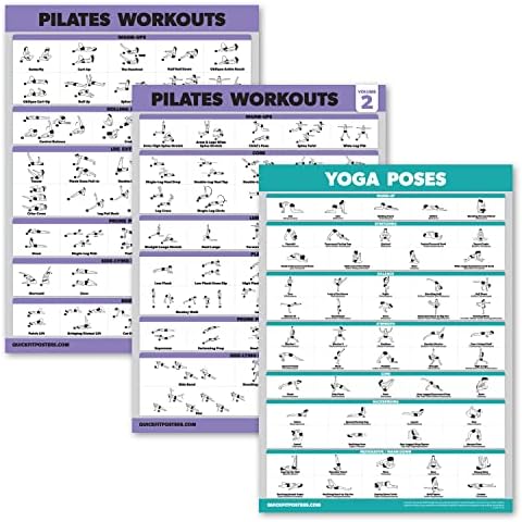 3 Pack - Pilates Edzés Plakátok Kötet 1 & 2 + Jóga Pózok - Pilates Matrac Munka Gyakorlatok - Fitness Táblázat Beállítása