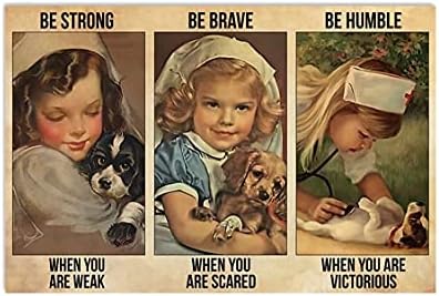 Retro Plakát Vintage Fém Adóazonosító Jel 8x12 Nővérek Lány Kutya Jele, Légy Erős, Légy Bátor, Légy Szerény Ajándékok Fürdőszoba