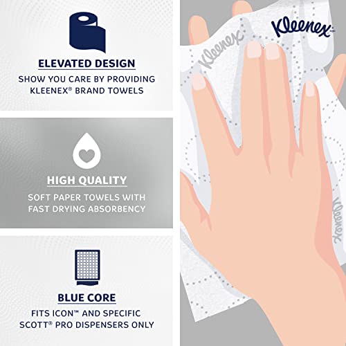 A Kleenex® Nehéz Tekercs papírtörlő (54471), 2-Rétegű, Emelkedett Tervezés, Prémium Nedvszívó Zsebbel™, a Kék Core Adagolók, Fehér, (500'/Tekercs,