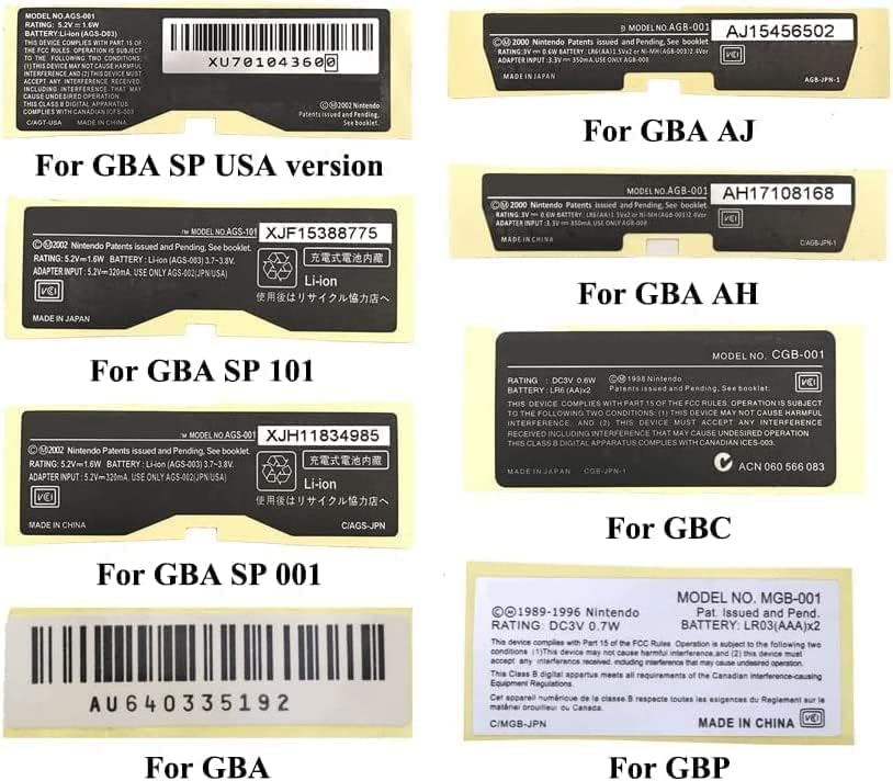 2 x Csere Matrica Címke Címke Jelölés Matricát Gameboy Advance GBA SP GBA GBC GBP Játék Konzol (GBA SP 101)