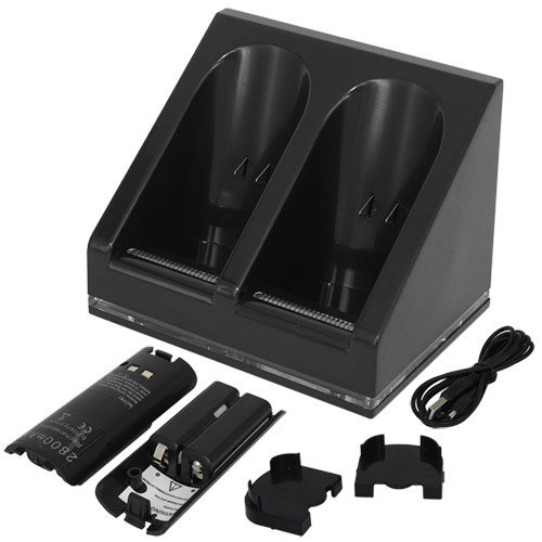 OSTENT Töltő Dokkoló Állomás + 2 Akkumulátor Csomag Nintendo Wii Remote Kontroller, Fekete Szín