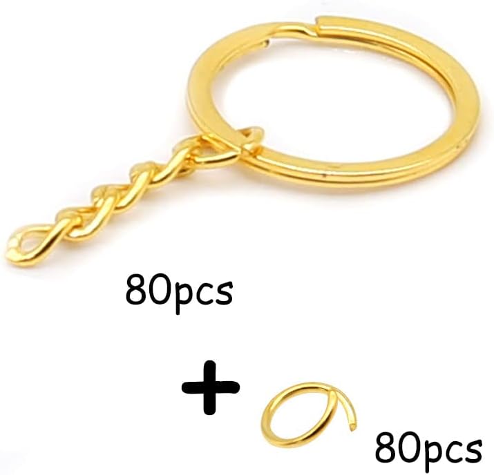 H&W 80pcs Arany Tömeges Kulcstartó Szett - 1 hüvelykes Lapos Kulcs Csörög a Lánc 80pcs Arany Ugrás a Gyűrűk Tömeges DIY Mesterségek, Művészetek