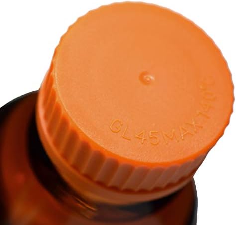 EISCO Reagens Üvegbe, 250ml - Amber Színezett Üveg - Narancs Csavaros Kupakkal, Csepegtető Ingyenes Szakadó Gyűrű - Fehér Osztások