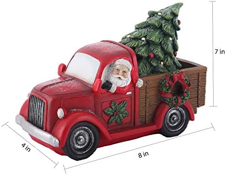 Voltogar Karácsonyi Truck & Santa Szobor, Dekoráció Asztali Led Lámpa, Vintage Piros Autó Figura Ajándékot a Mikulás & LED karácsonyfa,