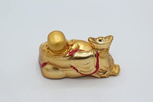 Arany Mini Feng Shui Szerencsés Boldog Nevető Buddha Kezében Arany Rúd Pihen a pénzes Zsák