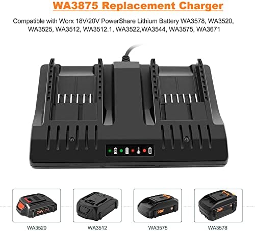 WA3875 Dual Port Csere Worx 20V Akkumulátor Töltő Worx 18/20-V Max Lítium PowerShare Akkumulátorok WA3578 WA3525 WA3520 WA3575 WA3512 WA3742