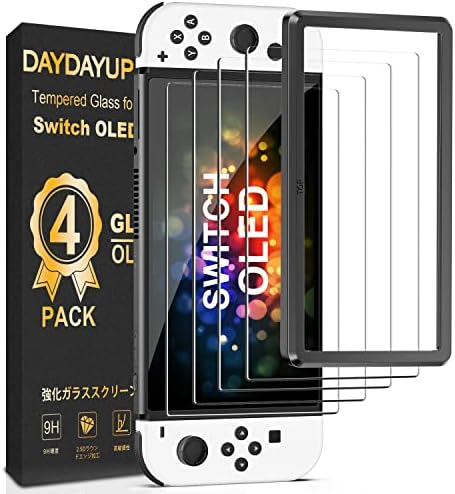 [4 Csomag] daydayup Edzett Üveg kijelző Védő fólia Kompatibilis a Nintendo Kapcsoló OLED Modell 2021 - a [Igazítás Keret] Átlátszó HD Tiszta