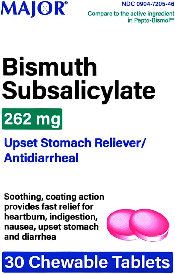 Fő Bizmut Szubnitrátot 262 mg gyomorrontás Ellen/Antidiarrheal - 30 Rágótabletta