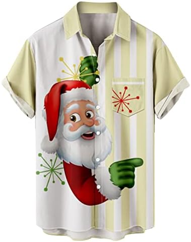 XXBR Karácsonyi Gomb Le shirt Mens Rövid Ujjú Vicces Karácsonyi Mikulás Nyomtatás Póló Alkalmi Fél Tervező Póló