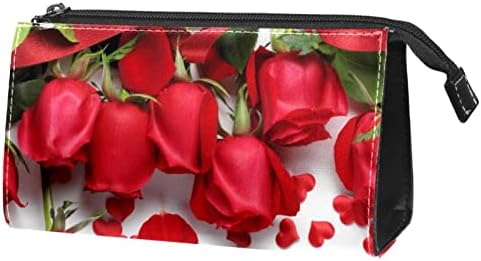 TBOUOBT Smink Táska Utazási Kozmetikai Táska Tok Táska Táska Cipzárral, Vörös Rózsa Virág, Valentin-Nap