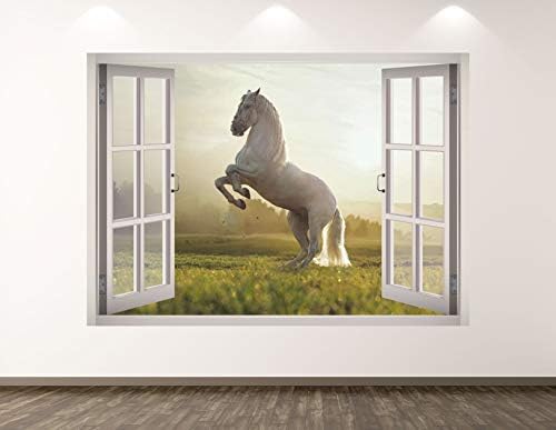 Fehér Ló Fali Matrica Art Dekoráció 3D Ablak Fog Állat Matrica Falfestmény, Gyerek Szoba, Egyedi Ajándék BL285 (70 W x 50 H)