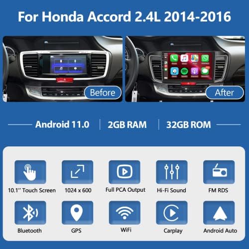 2G+32G Android Autó Sztereó Rádiós, Vezeték nélküli Carplay Android Auto Honda Accord 2.4 L 2014 2015 ,10.1 Érintőképernyő