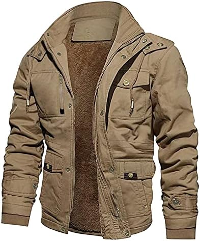 WOCACHI Férfi Téli Rakomány Kabátok, Alkalmi Sűrűsödik Multi-Pocket Outwear Fleece Bélelt Katonai Meleg Kabát Levehető Hood