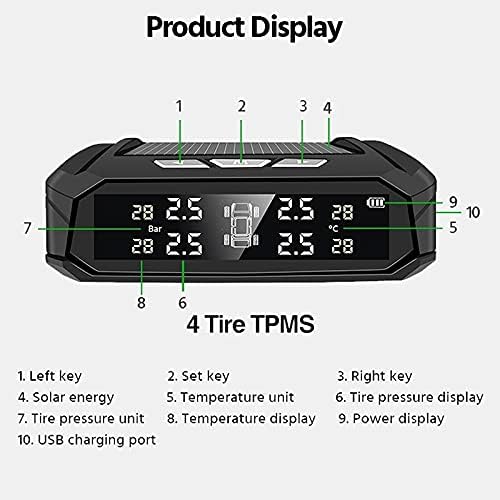 YWSZJ Napelemes Töltés TPMS Autó Gumiabroncs Nyomás Riasztás Monitor Rendszer Gumiabroncs Temp Monitor Digitális Kijelző Autó