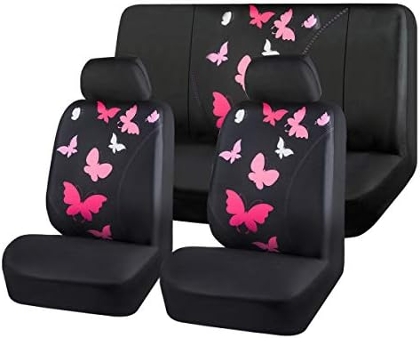 CAR PASS Egyetemes Elég Repülő Pillangó autósülés Teljes Készlet, Fitt Nők, Csinos Lányokat sedan,autók,teherautók ,Légzsák Kompatibilis(Fekete-Rózsaszín)
